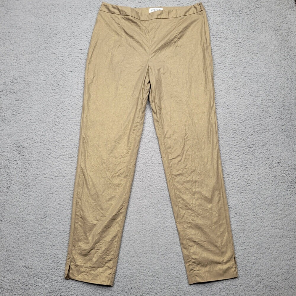 Carmen Marc Valvo Pants Womens 4 Gold Tapered Leg Side Zip Crop 30x28*